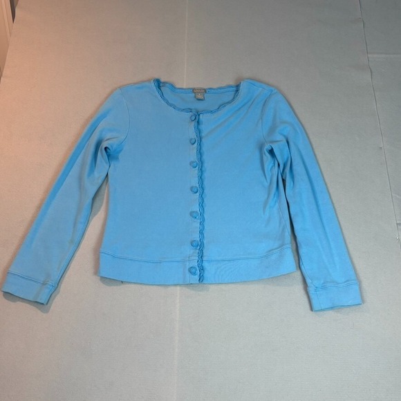 Loulou Womens Baby Blue 100% Cotton cottagecore‎ Cardigan Sz Small fairy ruffle - Picture 1 of 9